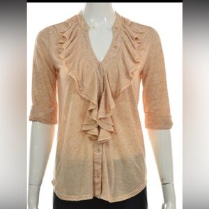 Velvet Ruffled button down Blouse 3/4 sleeves